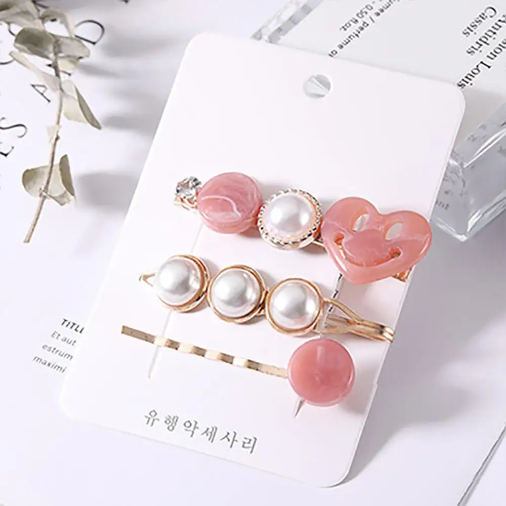

3PCS/Set Women Elegant Acetate Pearl Geometric Hairpins Girls Sweet Barrettes Headband Hair Clips Fashion Hair Accessories