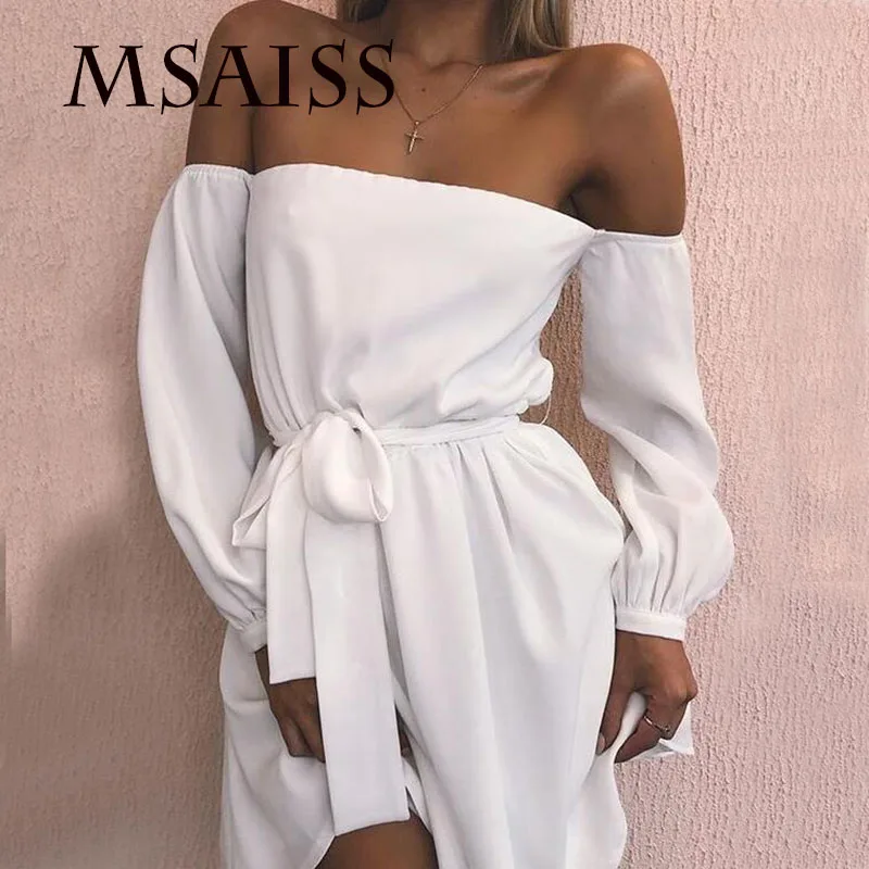 

MASAISS Women Summer's Sexy Off Shoulder Dress Belt Lady's Dress Black Nightclub Party Dresses