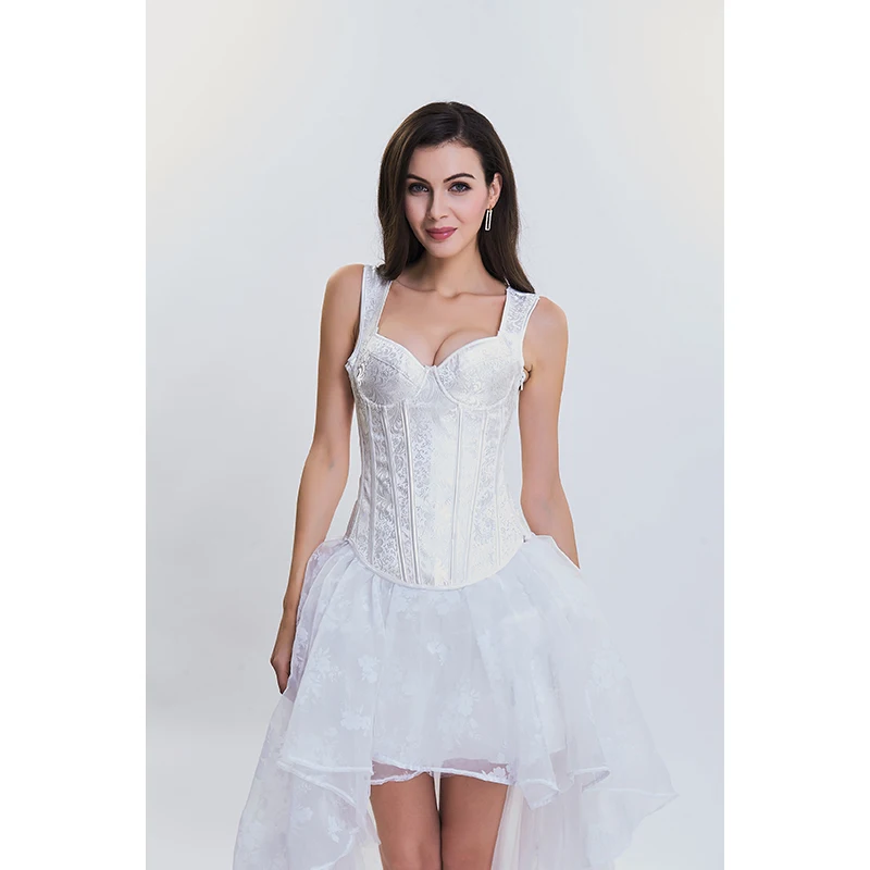 

Sexy White Embroidered Corset Top Waist Trainer Bustiers Burlesque Victorian Steampunk Corset Gothic Clothing Corsage