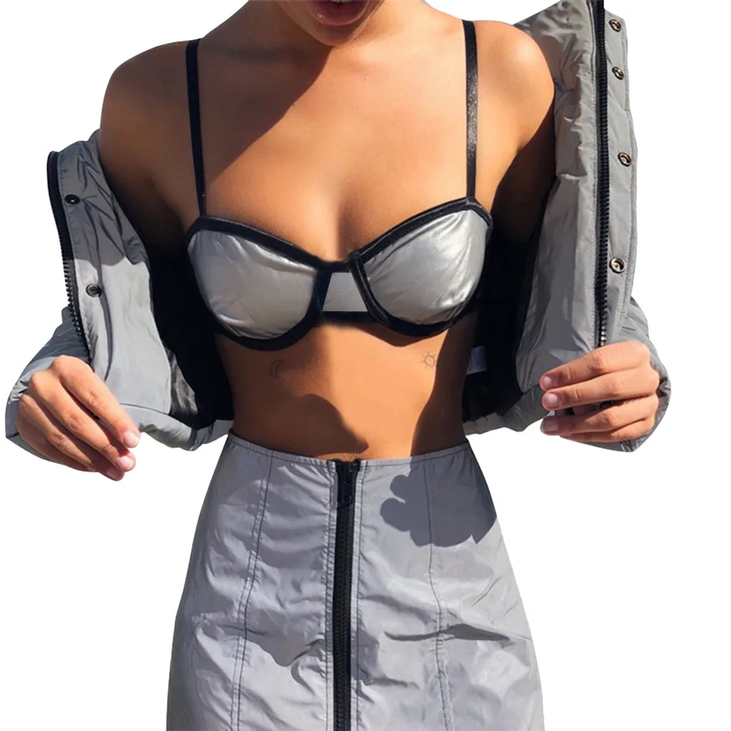 

Women Reflective Buckles Vest Festival Bralette Bra Bustier Crop Camisole Nightclub reflection Tops Sexy Shirt Camisetas Mujer