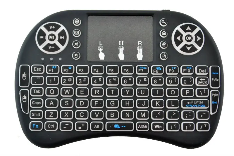 Yakee i8, клавиатура с подсветкой, английский, русский, испанский, 2,4 ГГц, беспроводная клавиатура, Air mouse, тачпад для Android tv BOX, мини-ПК