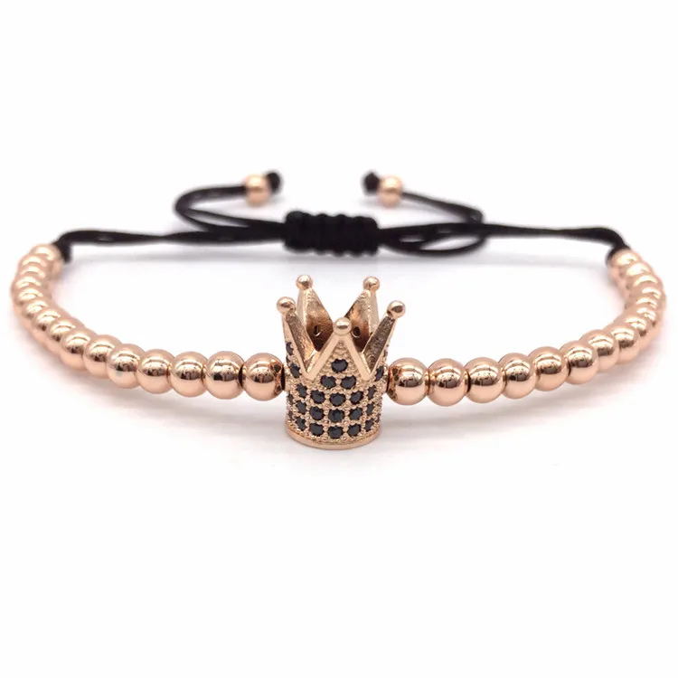 NAIQUBE Top Brand Fashion Imperial Crown Charm Men's Bracelets Micro Pave CZ Beads Trendy Braided Macrame Bracelets