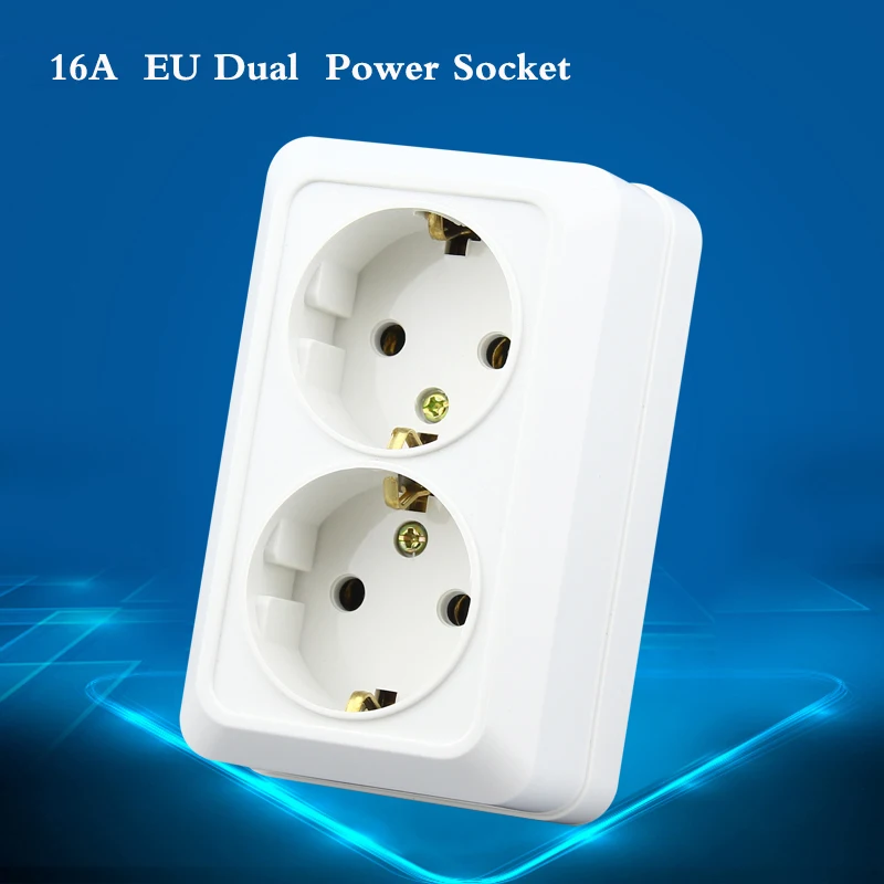 

EU Dual Surface Mounted Power Socket, White German Standard Panel, 16A EU Standard Wall Socket