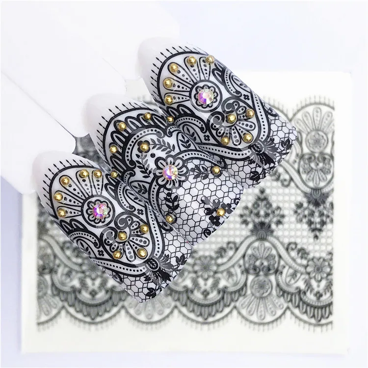 1 pcs Lace Netting Nail Stickers Flowers plants Water Decal Cat Plant Pattern 3D Manicure Sticker Nail Art Decoration m1N72
