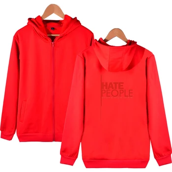 

Fashion zipper long sleeve hooded sweatshirt I Hate People fashion unisex letter print hoodie moletom style clothes 4XL