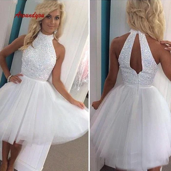 

Sexy Luxury White Short Homecoming Dresses Plus Size Mini Semi Formal Graduation Cocktail Prom Party Dresses