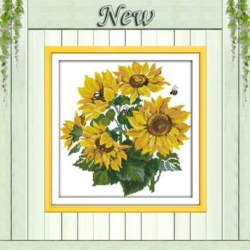 

Colorful Sunflower vase,pattern print on the cloth DMC 11CT 14CT Cross Stitch kit,needlework DIY Set embroider,Beautiful Flowers