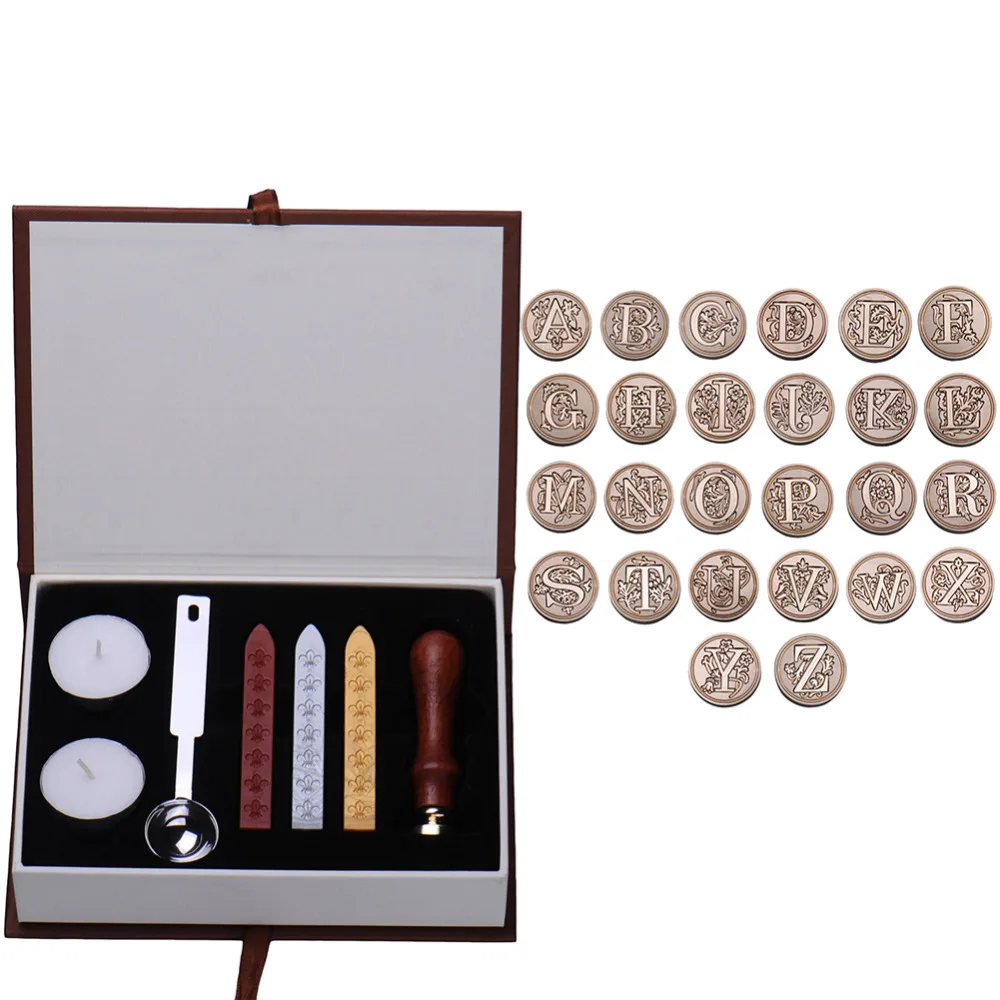 Initial Letter Vintage Alphabet Wax Badge Seal Stamp Wax Stick Kit Set Letter A Z Optional Metal
