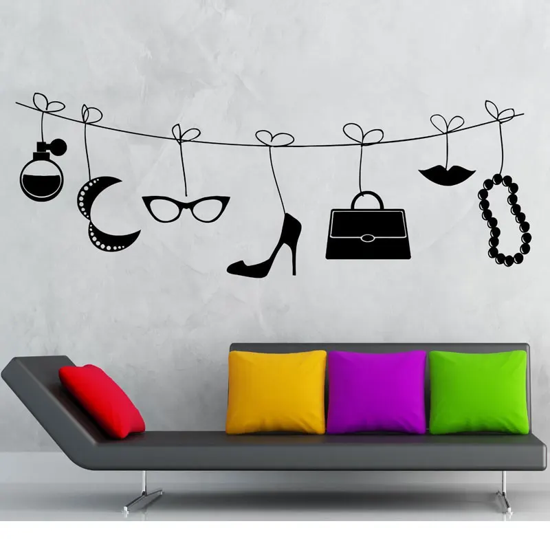 

Women's fashion lifestyle shopping vinyl wall decals mall shopping center home decoration wallpaper murals MV16