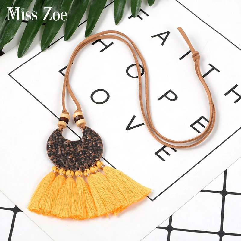 

7 colors Vintage Bohemian Ethnic Tassel Pendant Necklace for Women Long Rope Chain Statement Necklace BOHO Jewelry Accessories