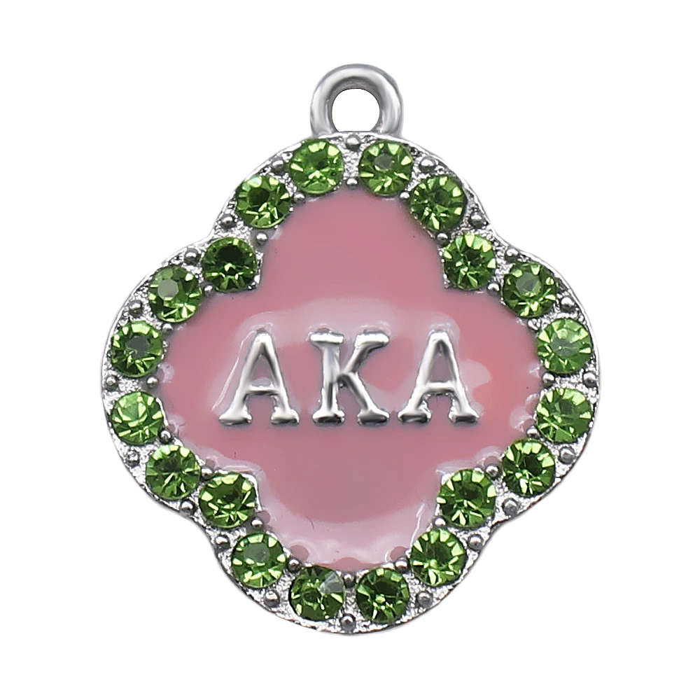 

Exquisite Rhinestone Inlay Enamel Metallic Clover Pendant AKA sorority society Jewelry DIY charm