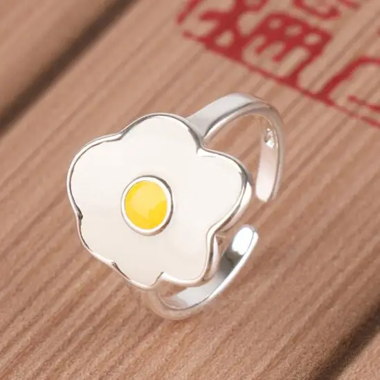 

Cartoon Enamel Glaze Food Omelette Purse Eggs Open Rings for Girls Ladies Fashion Statement Jewelry Funny Fashion Chicken Rings