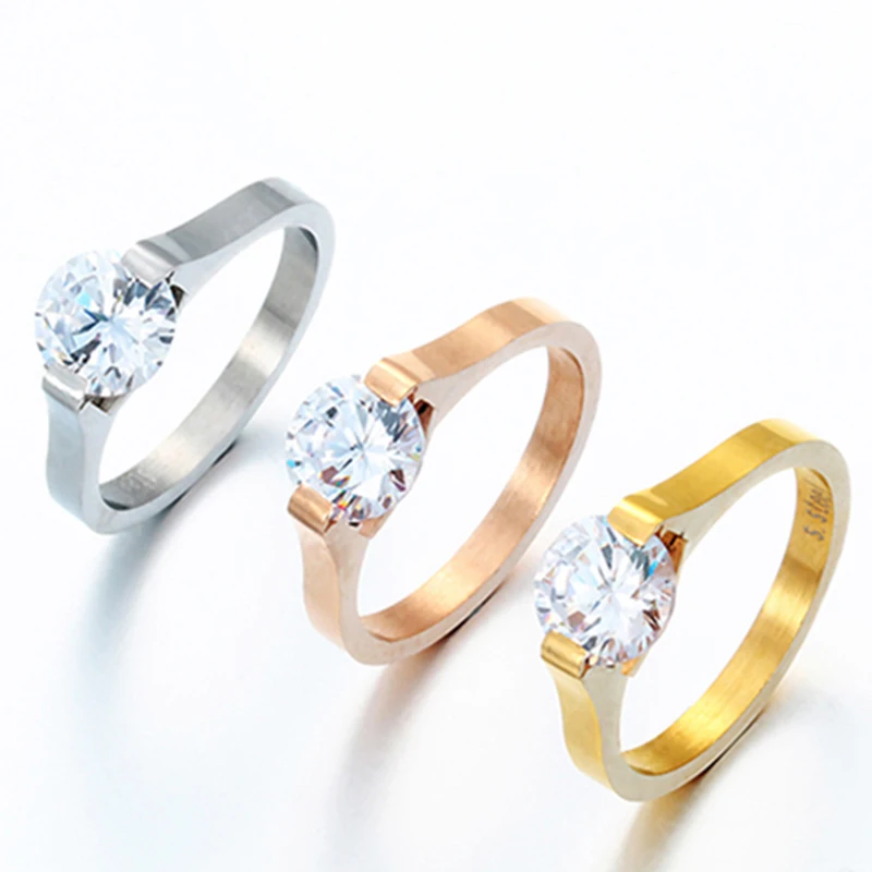 Auxauxme Блестящий кубический циркон обручальное кольцо для женщин розовое золото из нержавеющей стали Романтические кольца для помолвки ювелирные изделия для влюбленных
