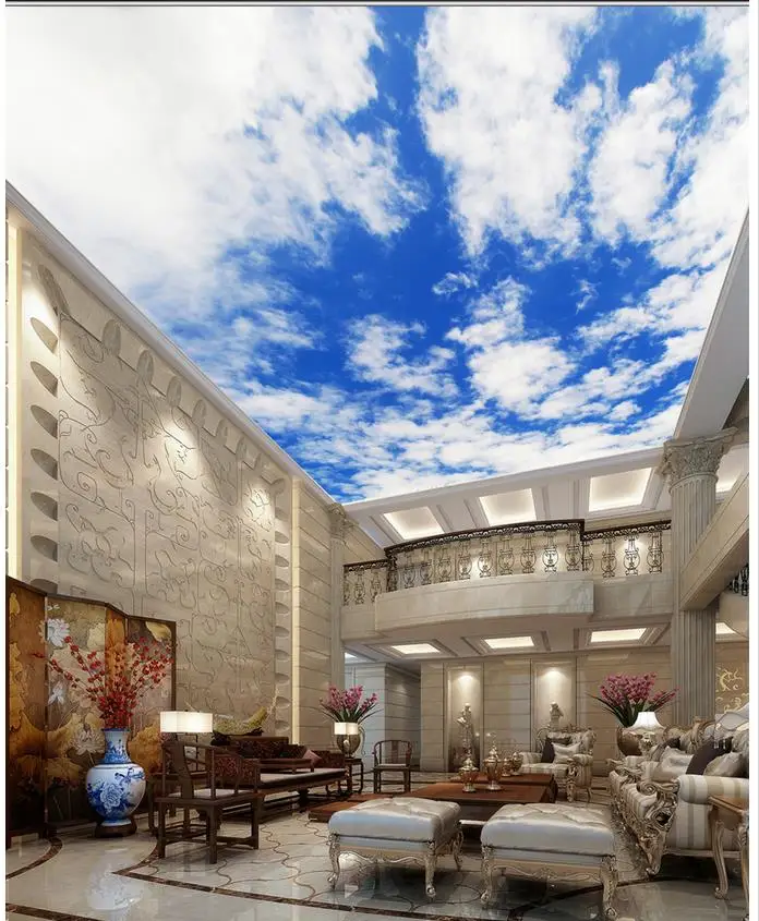 Blue sky painted ceiling Custom photo wallpaper Large 3D Stereo