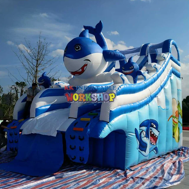 Inflatable shark Water Slide Frame pool or inflatable pool slide for Kids playing park Center 1
