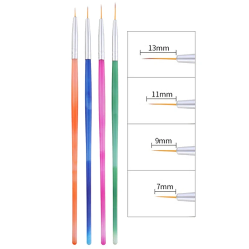 4pcs/set Nail Art Liner Painting Brushes Polish Drawing Painting Carving Pen UV Gel Manicure Tool Set 7mm/9mm/11mm/13mm