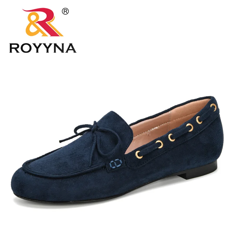 

ROYYNA 2019 New Designer Woman Pumps Flock Low Heels Women Dress Shoes Butterfly-Knot Women's Work Shoes Outdoor Lady Boat Shoes
