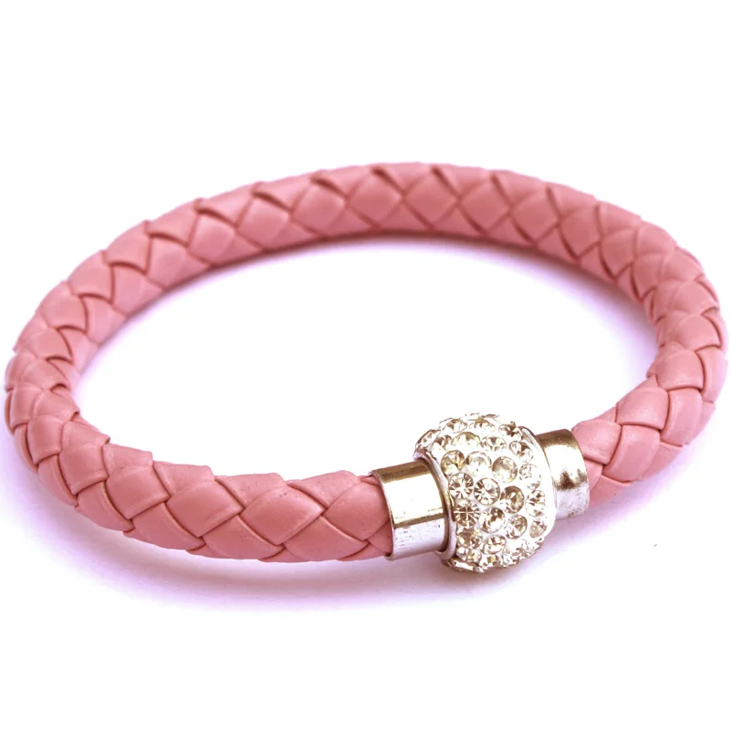 Модный браслет из искусственной кожи с магнитной пряжкой, плетеные браслеты для женщин, браслеты-цепочки с кристаллами KJL089