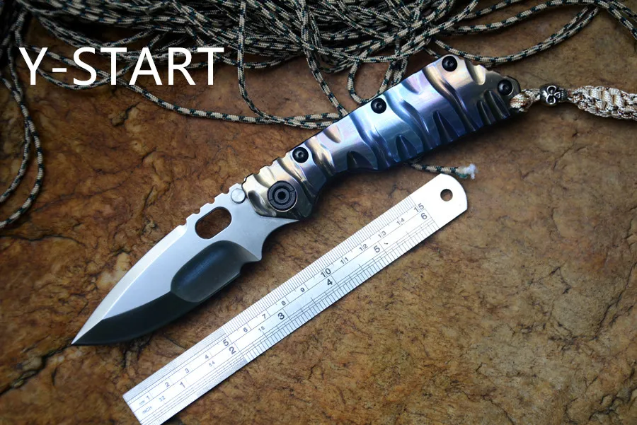Y-START SMF Knife D2 Satin Blade folding knife ball bearing washer Titanium handle outdoor tool tactical knife with PU sheath цена Y-START SMF Knife D2 Satin Blade folding knife ball bearing washer Titanium handle outdoor tool tactical knife with PU sheath цены онлайн