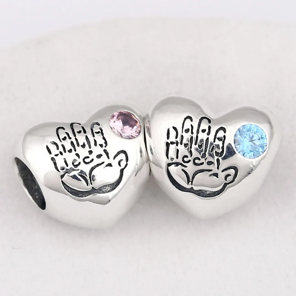 

New Baby Boy & Girl Love Heart With Crystal Beads Fit Pandora Bracelet Bangle DIY Jewelry 925 Sterling Silver Bead Charm
