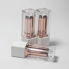 Высокое качество квадратный тюбик губной помады пустой розовый золотой цвет губная помада трубка похожая керамика губная помада трубка с прозрачной крышкой