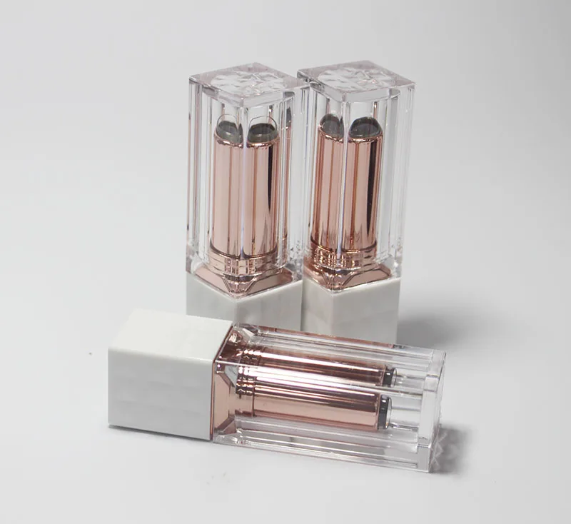 

High quality square lipstick tube empty rose glod color lipstick tube similar ceramics lipstick tube with clear cover