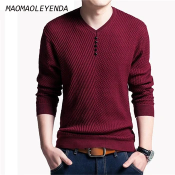 

2018 New Autumn Plus Size Men Sweater V Neck Long Sleeve Slim Fit Pullovers Sweater Male Brand Cashmere Knitwear Pull HommeM-3XL