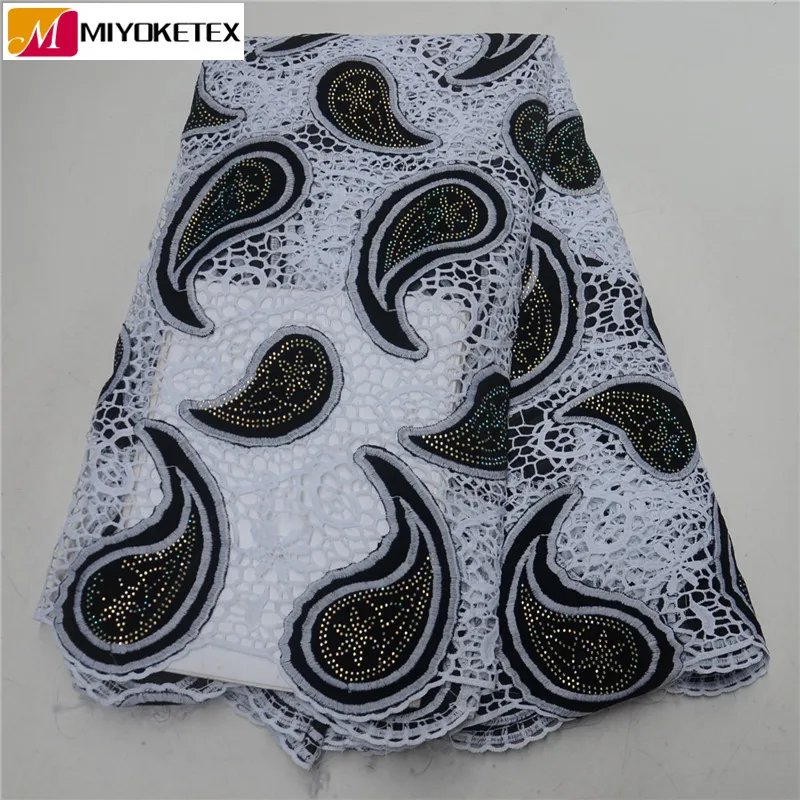 

Hot! Milk Silk African Laces Fabric Embroidered Nigerian Guipure French Lace Fabric With Velvet And Stones High Quality PSA570-1