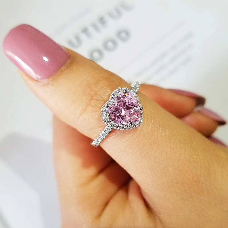 

Moonso 925 Sterling Silver Ring Finger anel aneis CZ Flower Ring for Women Jewelry Pure Wedding Engagement R1707-pink