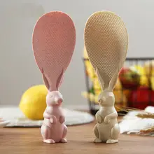 Натуральная Пшеница солома забавная форма кролика ложка для риса антипригарная вертикальная подставка совок для риса суп соус ковш кухонный инструмент