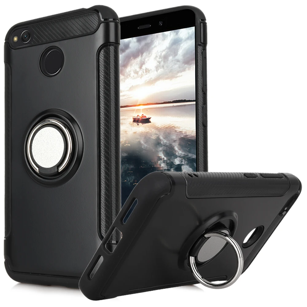 

Feiteen Luxury Shockproof Cover For Xiaomi Redmi 4X Case Metal Ring Holder Combo Phone Capa For Redmi 4X With Car Magnetic