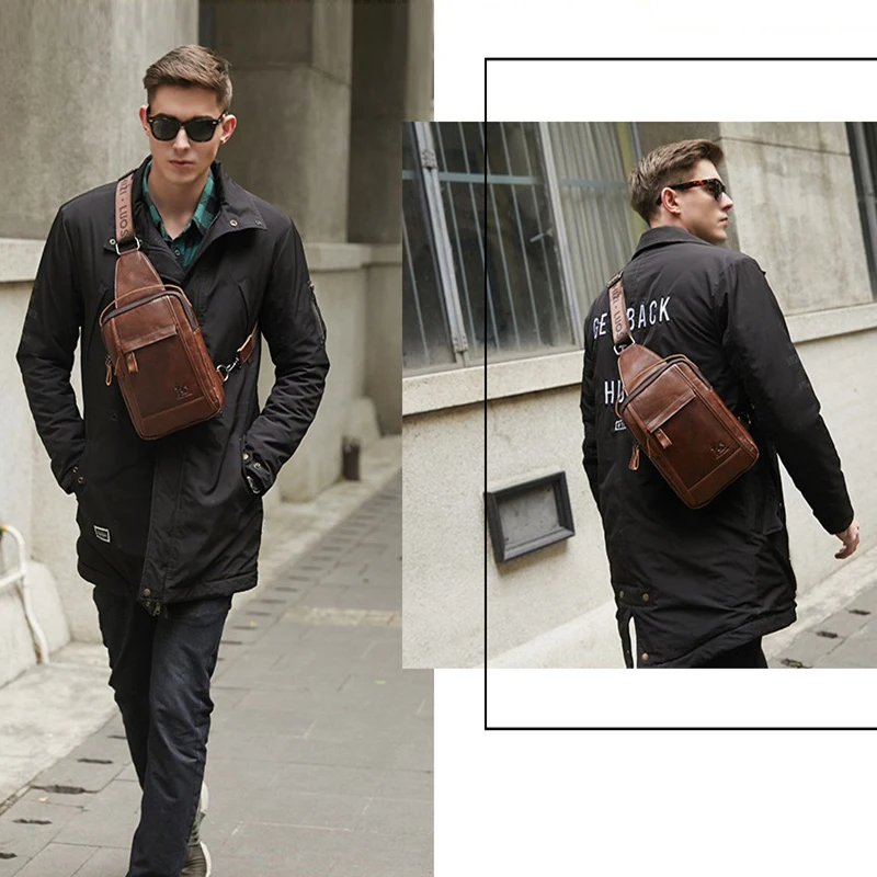 Koop Mannen Lederen Crossbody Tassen Mannen Lederen Schoudertas Mannen Borst Tassen Fashion Travel Handtassen Man Messenger Bag Mannelijke