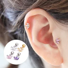 Feelgood белый розовый фиолетовый Cz Корона Серьги, Надеваемые На ушной хрящ Спираль пирсинг ювелирные изделия раковины Грач трагус Изящные Винт Назад серьги
