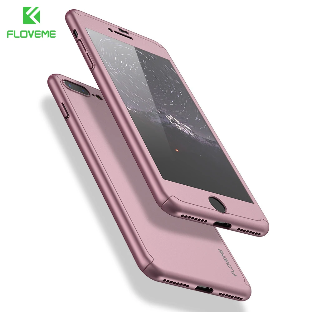 FLOVEME With Tempered Glass Film Case For iPhone 6 6s 7 Plus 3 In 1 Hybrid Hard Armor Full Cover Coque |