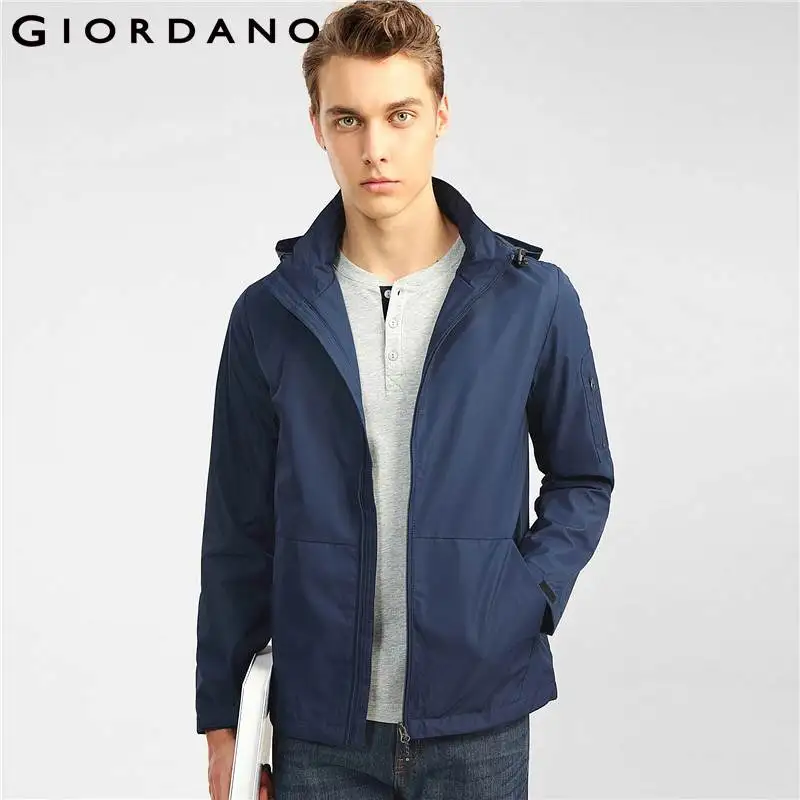 Giordano Men Jacket Solid Kanga Pocket Hooded Jacket Removable Hood