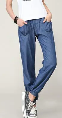 Женские повседневные джинсы длиной до щиколотки, женские весенне-осенние шаровары с высокой талией, большие размеры, свободные 9 Капри, летние джинсы, S-4XL - Цвет: Синий