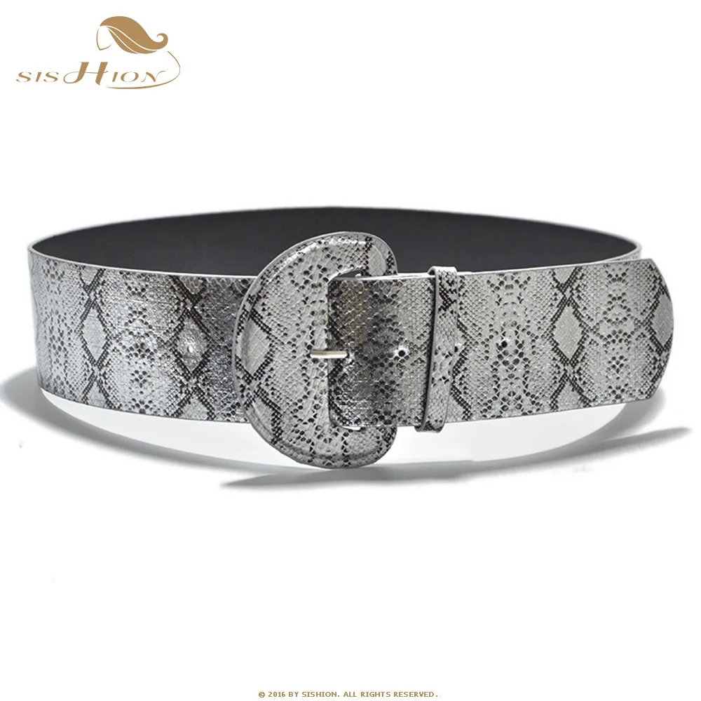 Silver stripe SISHION Женский Змеиный широкий пояс из искусственной кожи QY0107 Сексуальная змеиная печать поясная цепочка для женщин платья - Цвет: Silver stripe