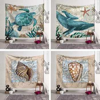 

Marine Organism Wall Hanging Blanket Tapestry Beach Throw Towel Home Decorative Turtle Printed Tapestries Beach Mat