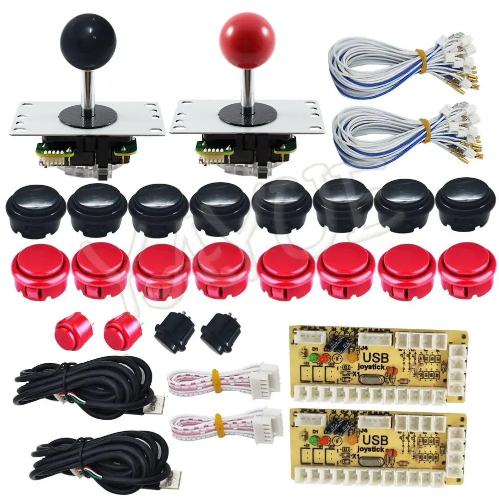 Нулевая задержка USB энкодер для ПК аркадный джойстик Кнопки DIY Kit с 2pin кабелями 8 способ 5pin джойстик для Mame Jamma машина - Цвет: Red and Black Kit 3
