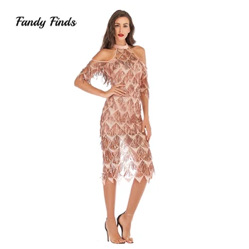

Fandy Finds Lady Sequin Dress Tassels Sexy Women Summer Party Night Club Mid-Calf Blue Color Dacing Party Girls Dress