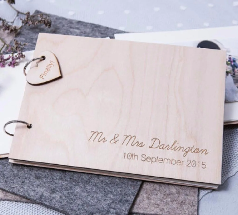 

personalized MR&MRS rustic wedding Wooden Guestbooks Memory album engraved Alternative Signature Guest Books