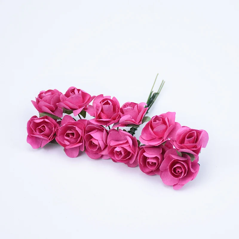 rose red 12 шт. мини бумажный букет роз Свадебные украшения дома аксессуары diy Рождественский венок подарки искусственные цветы для скрапбукинга - Цвет: rose red