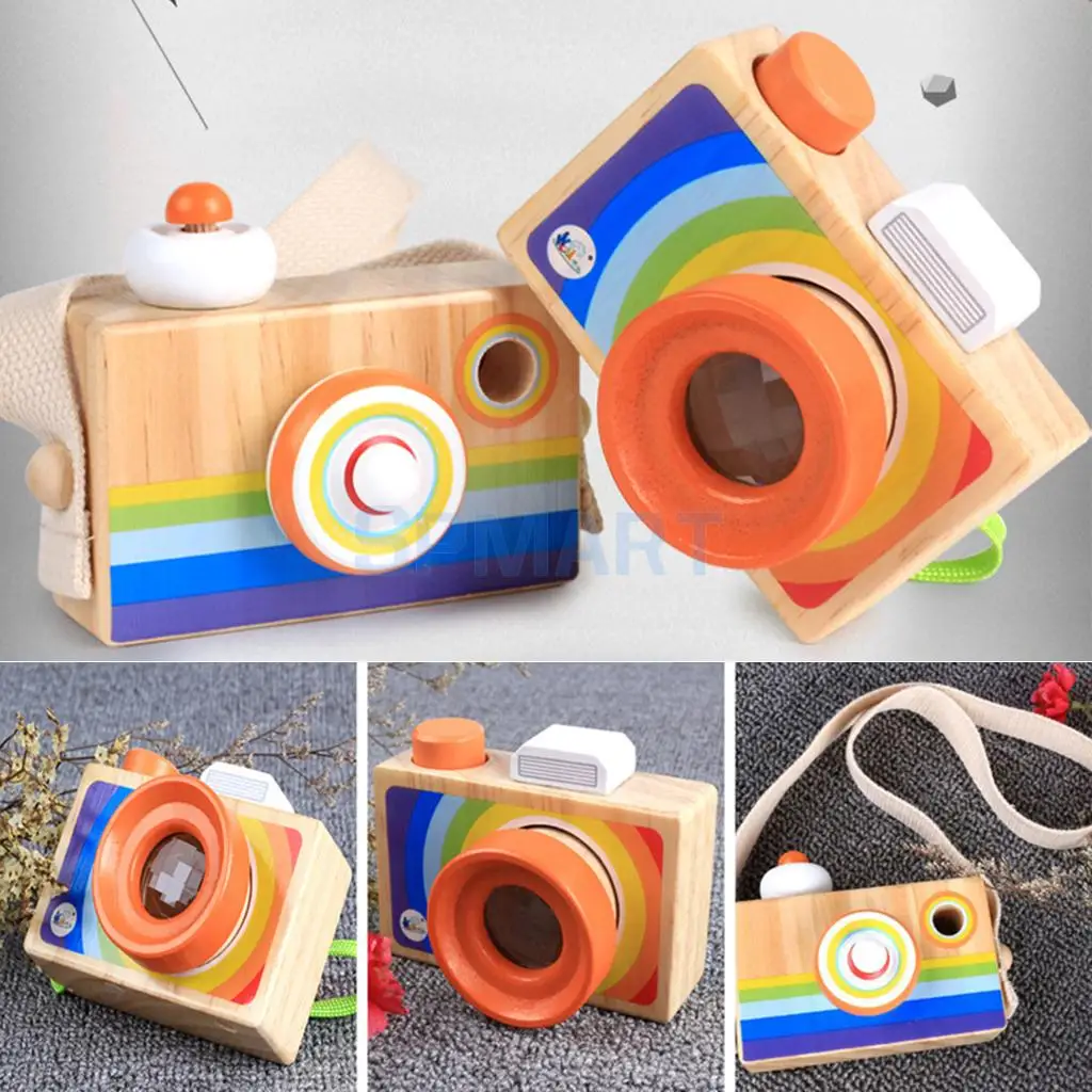 Kids Wooden Camera Toy Mini Cute Kaleidoscope Camera Kids Room Decor Christmas Birthday Gifts