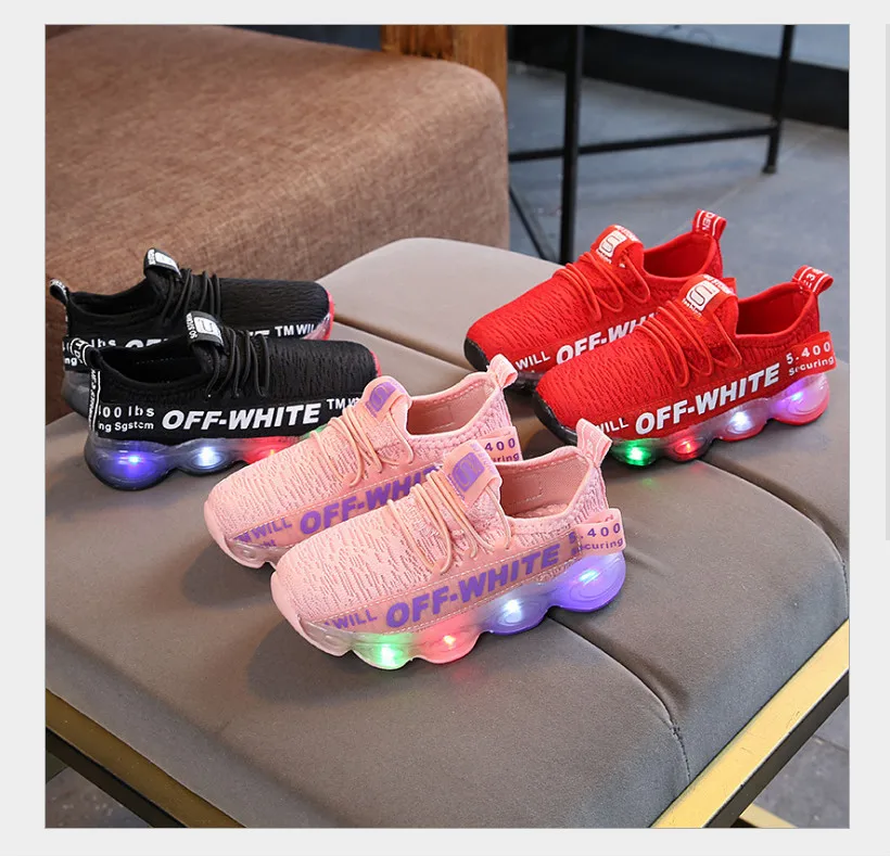 

2018 new mesh fly woven sneakers LED light illuminating shoes boys and girls breathable shoes baby children's shoes