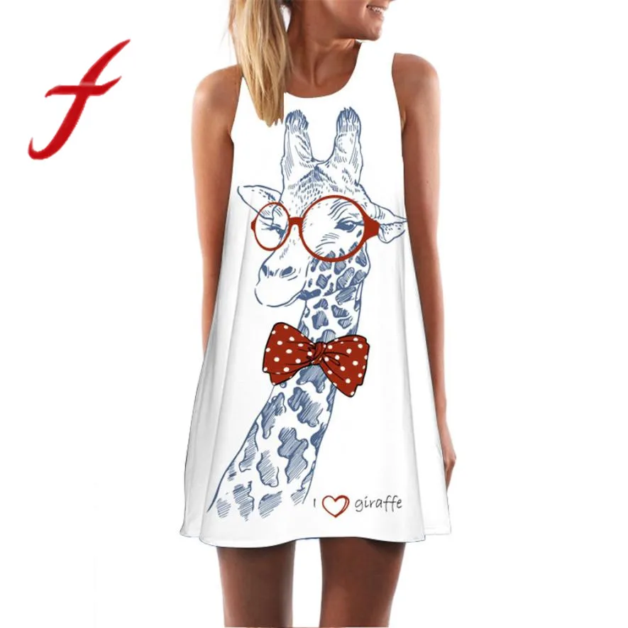 

Feitong Summer Dresses Women's Causal A Line Loose Sleeveless Giraffe Print Tank Short Party Mini Dress vestido de festa 2019