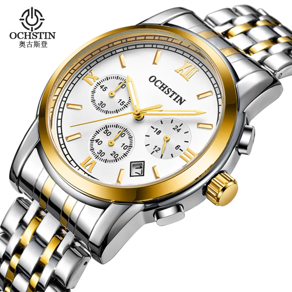 

Men Watch Rose Gold Relogio Masculino OCHSTIN Outdoor Chronograph Watch Stainless Steel Quartz Wristwatch Military Sport Watches