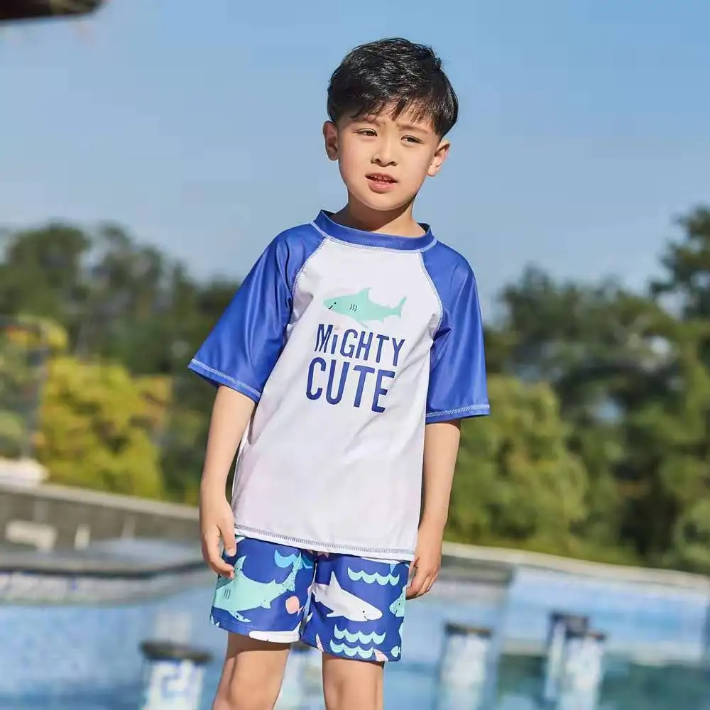 Kids Swimsuit Separate Short Sleeves and Shorts Beach Clothing for Boys