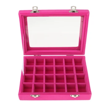 

24 Slot Velvet Mirrored Jewelry Display Box Rings Nail Art Organizer Rosy