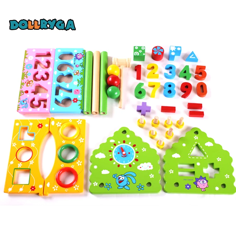 DIY Wooden Blocks Early Childhood Educational Digital Color Blocks Wooden Stitching Rainbow House Toy DOLLRYGA Free Shipping