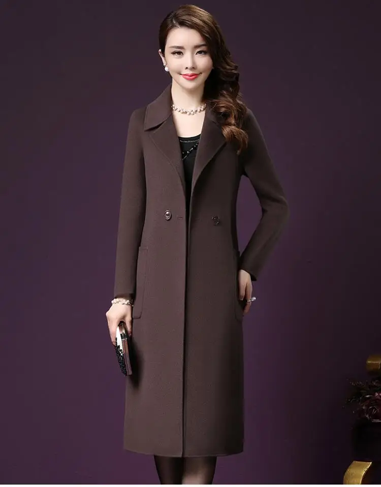 Двухсторонний кашемировые Большие размеры осень-зима Для женщин Шерстяное пальто среднего возраста наивысшего качества Для женщин s Manteau длинные Femme Z551